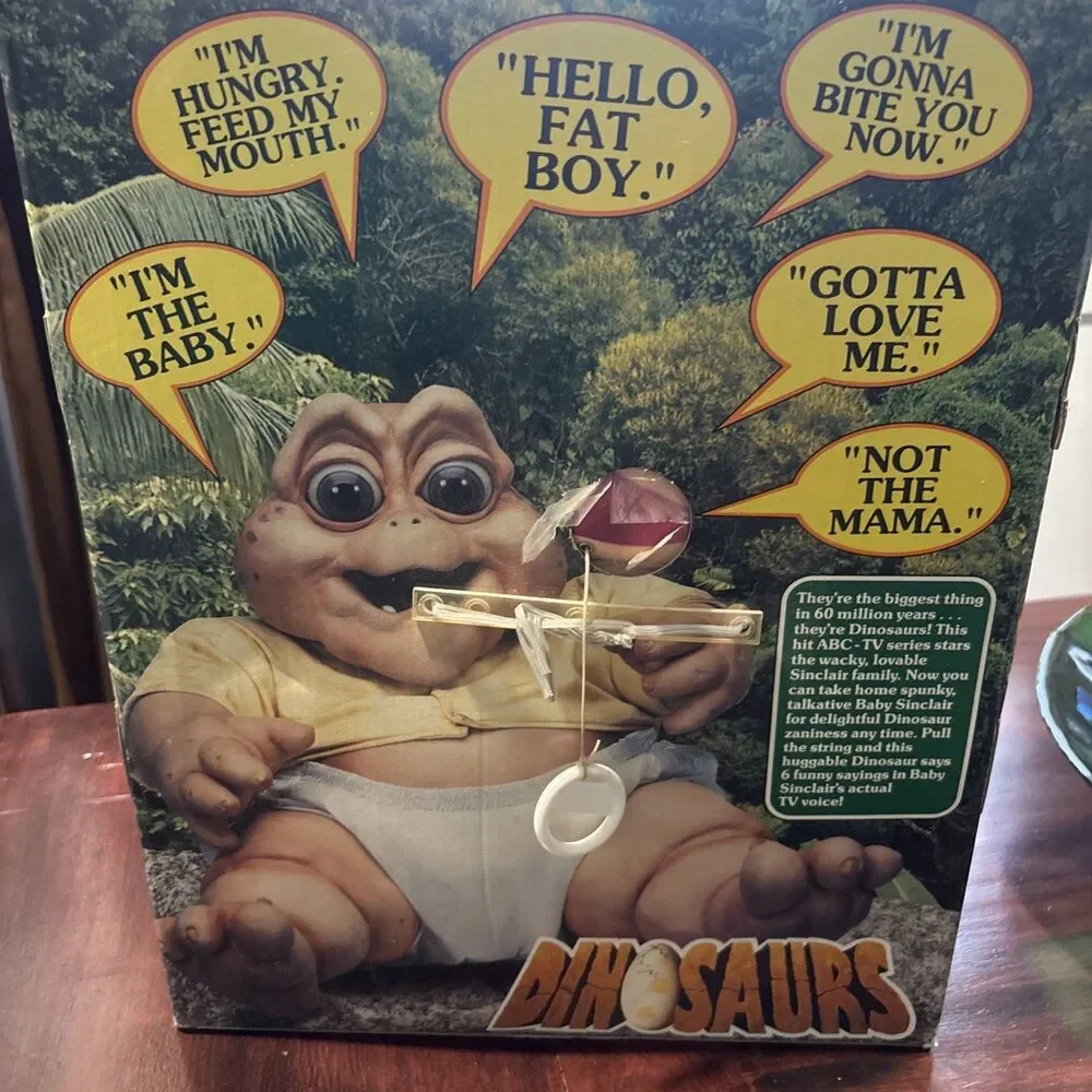 VINTAGE 1991 HASBRO TALKING BABY SINCLAIR DINOSAUR PLUSH IN ORIGINAL BOX - TALKS